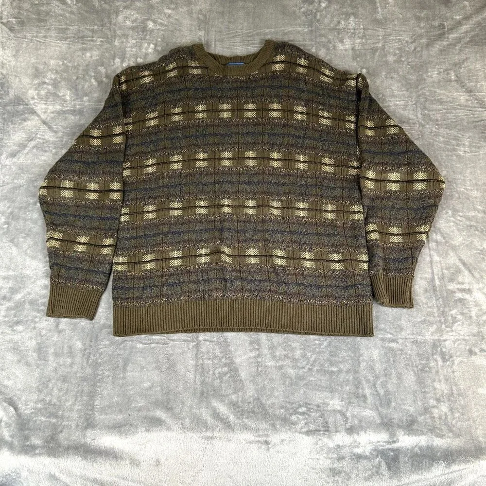 Vintage Towncraft Sweater Mens 2XL Brown Argyle Chunky Pullover Grandpa 90s